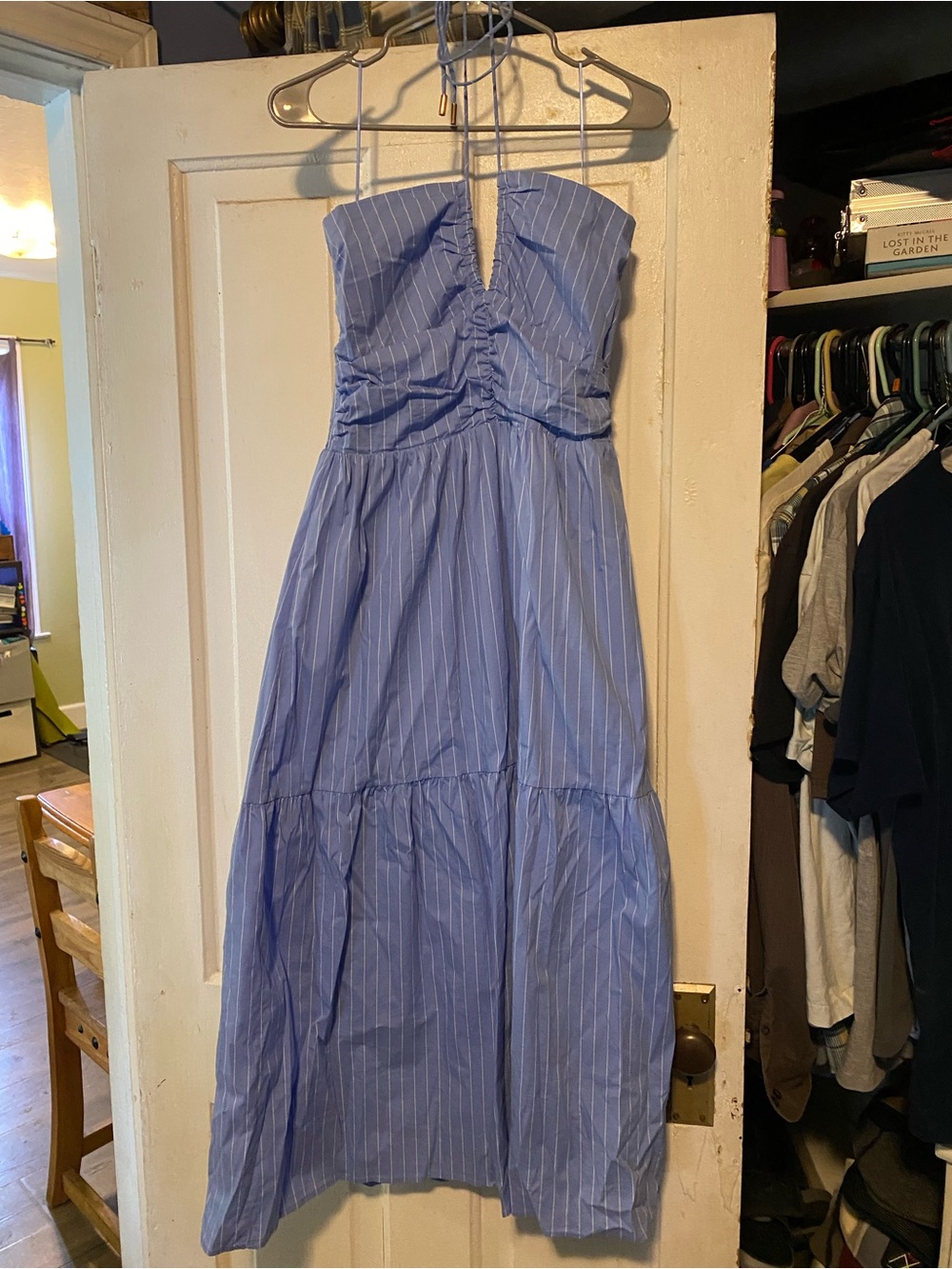 bishop + young Blue Striped Strapless Maxi Dress